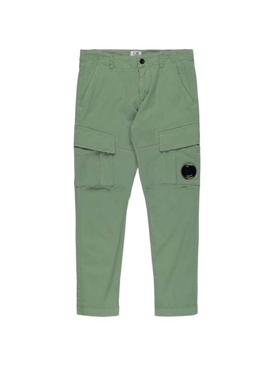 C.P. Company: Stretch cotton gabardine cargo pants - Koyu Yeşil - kids-boys_0 | Luisa Via Roma