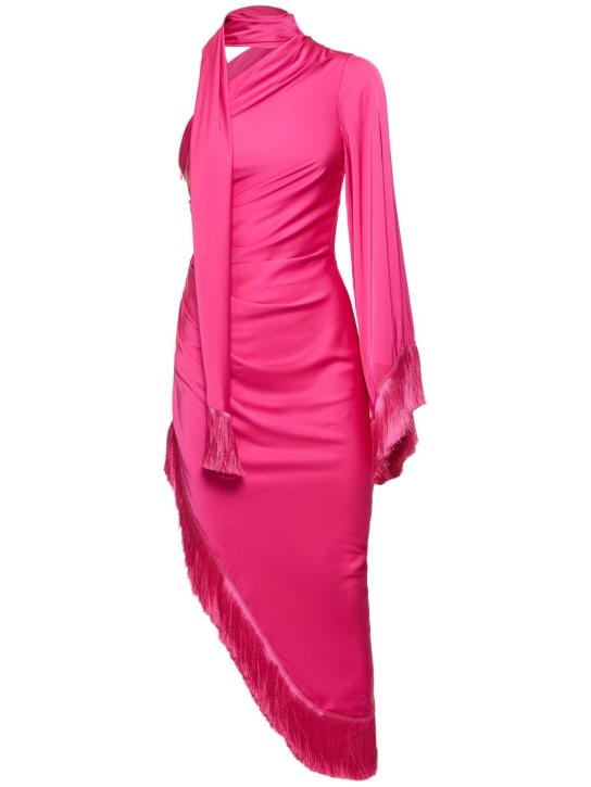 Patbo: Fringed asymmetric one sleeve midi dress - Fuchsia - women_0 | Luisa Via Roma