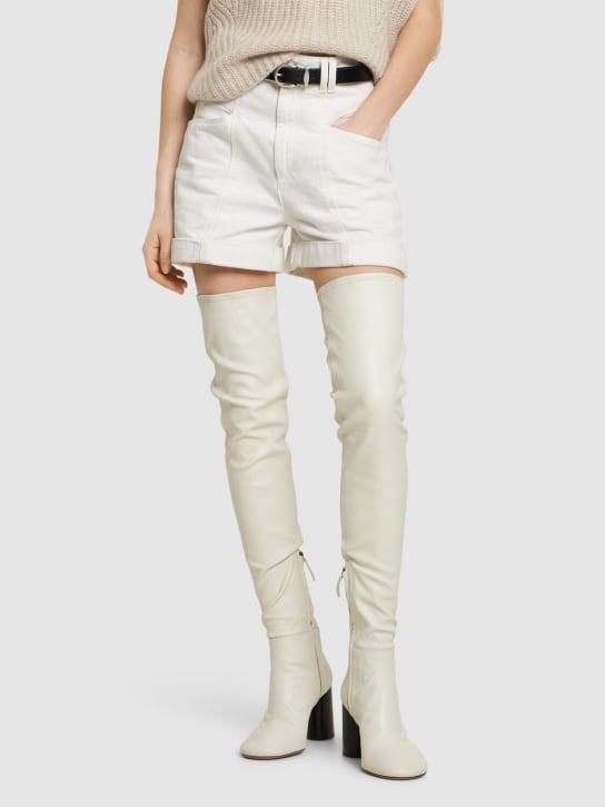 Isabel Marant: 85mm Lelta leather knee high boots - White - women_1 | Luisa Via Roma