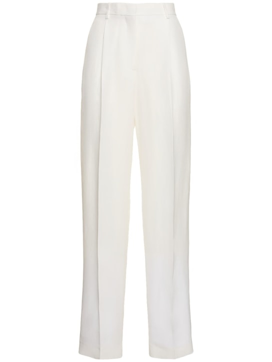 MSGM: Pantalones rectos de satén con cintura alta - Blanco Opaco - women_0 | Luisa Via Roma