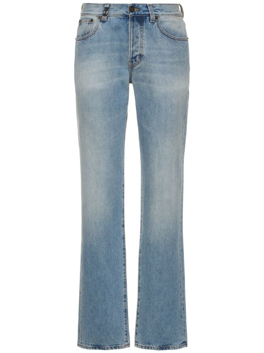 Saint Laurent: Jeans de denim de algodón - Hawaii Blue - women_0 | Luisa Via Roma
