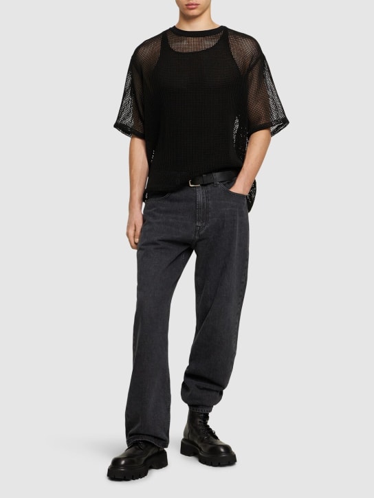 4SDesigns: ウーヴンコットンルーズTシャツ - ブラック - men_1 | Luisa Via Roma