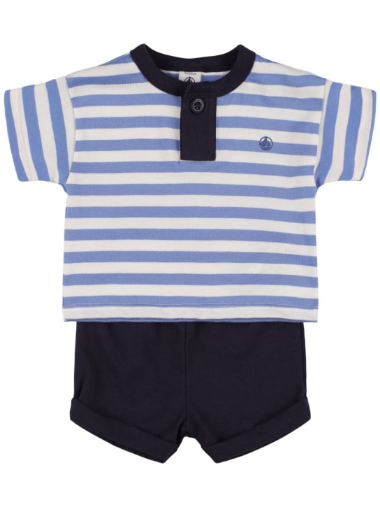 Petit Bateau: Striped cotton t-shirt & shorts - Multicolor - kids-boys_0 | Luisa Via Roma