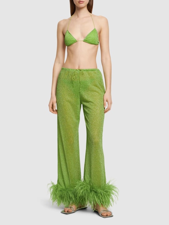 Oséree Swimwear: Lumière long pants w/ feathers - Green - women_1 | Luisa Via Roma