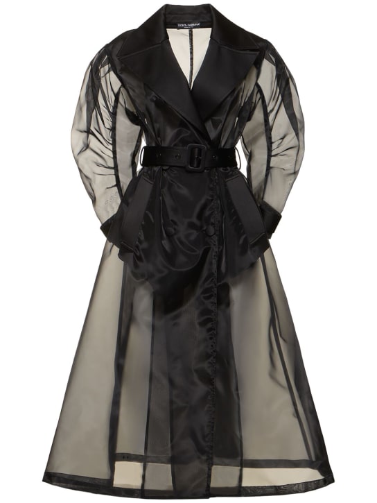 Dolce&Gabbana: Long belted organza coat - Siyah - women_0 | Luisa Via Roma