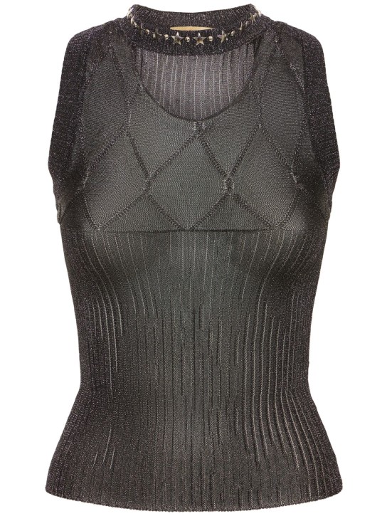 Cormio: Jin metal fiber knit tank top - Siyah - women_0 | Luisa Via Roma
