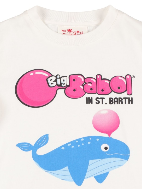 Mc2 Saint Barth: Whale 프린트 코튼 저지 티셔츠 - 화이트 - kids-boys_1 | Luisa Via Roma