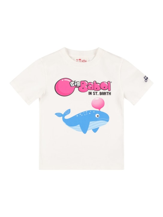 Mc2 Saint Barth: Whale print cotton jersey t-shirt - Beyaz - kids-boys_0 | Luisa Via Roma