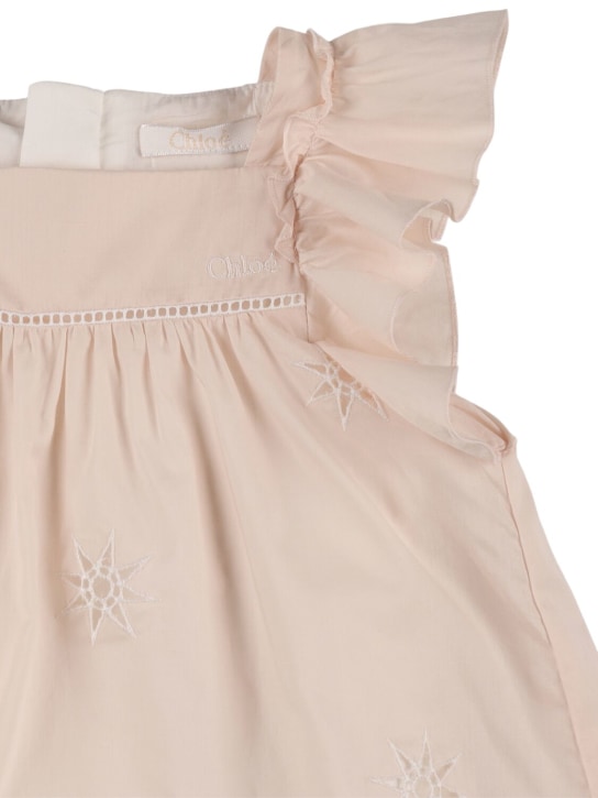 Chloé: Organic percale cotton dress & hat - Light Pink - kids-girls_1 | Luisa Via Roma
