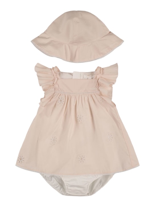 Chloé: Organic percale cotton dress & hat - Light Pink - kids-girls_0 | Luisa Via Roma