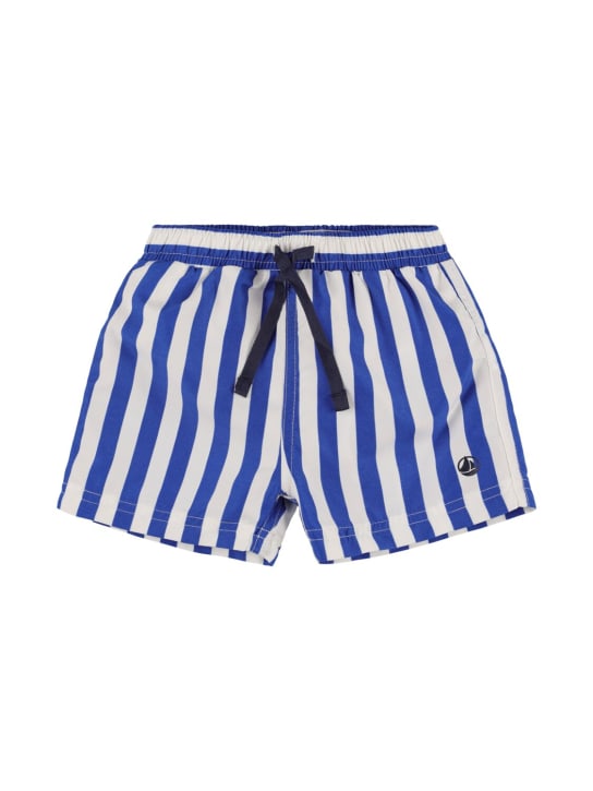 Petit Bateau: Striped tech swim shorts - White/Navy - kids-boys_0 | Luisa Via Roma