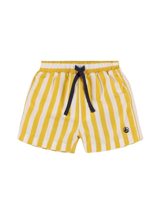 Petit Bateau: Striped tech swim shorts - White/Yellow - kids-boys_0 | Luisa Via Roma