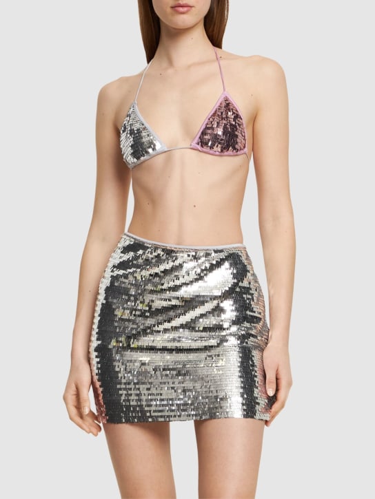 Oséree Swimwear: Asymmetric sequined mini skirt - Silver - women_1 | Luisa Via Roma
