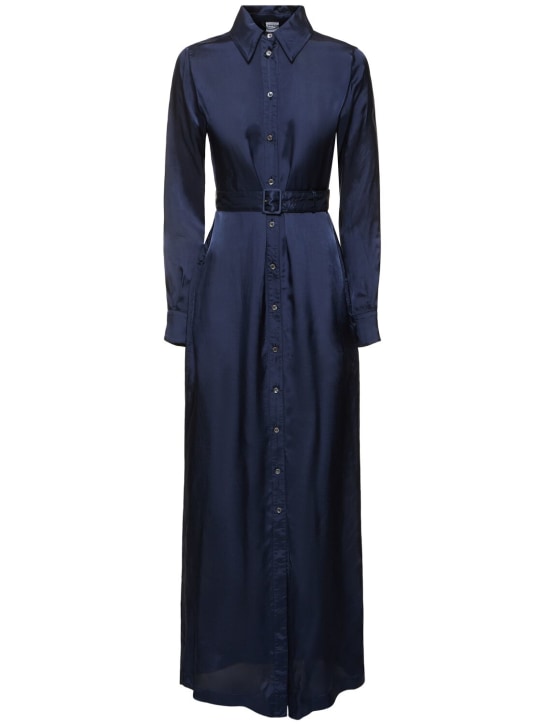 ASPESI: Robe chemise longue en satin - Bleu - women_0 | Luisa Via Roma