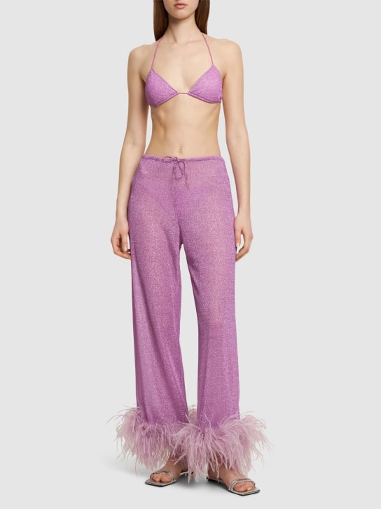 Oséree Swimwear: Lumière long pants w/ feathers - Purple - women_1 | Luisa Via Roma