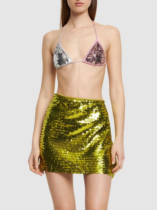 Oséree Swimwear: Asymmetric sequined mini skirt - Green - women_1 | Luisa Via Roma