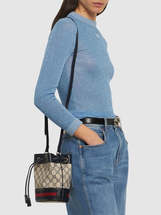 Gucci: Mini Ophidia GG Supreme bucket bag - Beige/Blue - women_1 | Luisa Via Roma