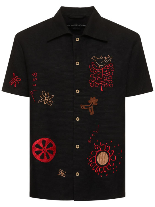 Andersson Bell: Embroidered linen & cotton shirt - Black - men_0 | Luisa Via Roma