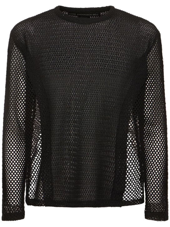 Andersson Bell: Cotton blend open knit crewneck sweater - Black - men_0 | Luisa Via Roma