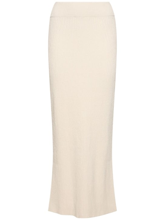 Toteme: Bouclé knit cotton blend long skirt - Beyaz - women_0 | Luisa Via Roma