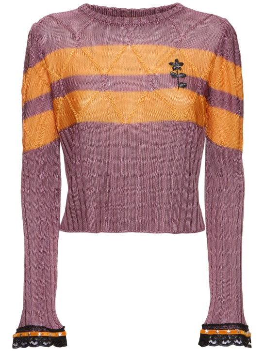 Cormio: Olaf long sleeve viscose sweater w/ lace - Purple/Orange - women_0 | Luisa Via Roma