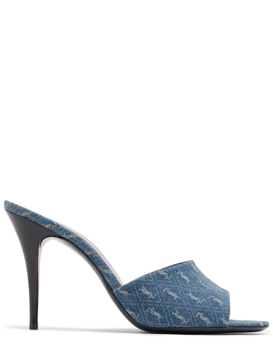 Saint Laurent: 95mm La 16 denim mule sandals - Blu Jeans - women_0 | Luisa Via Roma