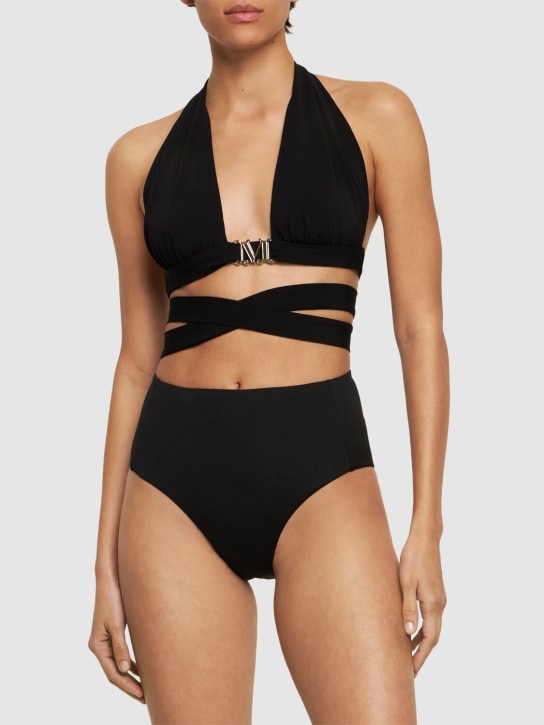 Max Mara: Haut de bikini triangle en jersey à logo Astra - Noir - women_1 | Luisa Via Roma