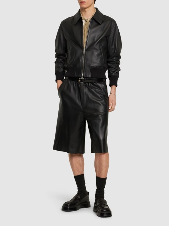 AMI Paris: Leather zip jacket - Siyah - men_1 | Luisa Via Roma
