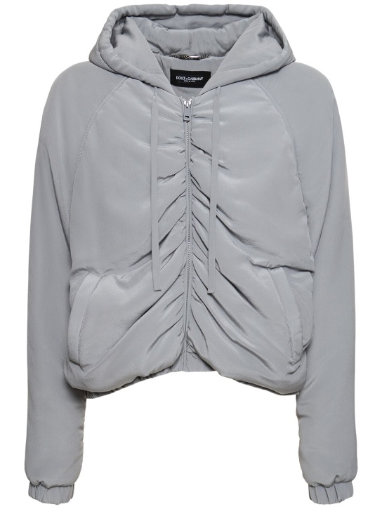 Dolce&Gabbana: Silk crepe de chine padded bomber jacket - Grey - men_0 | Luisa Via Roma