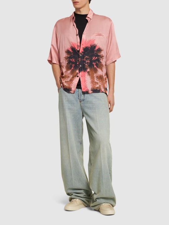 Laneus: 棕榈树印花粘胶纤维短袖衬衫 - 粉色 - men_1 | Luisa Via Roma