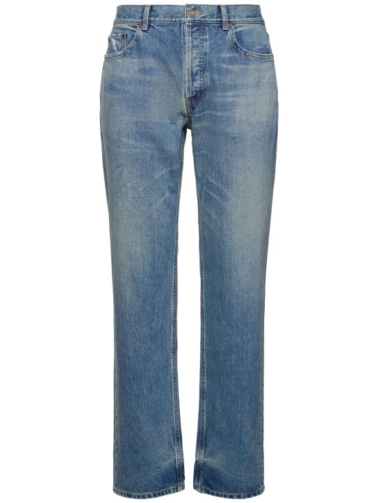 Saint Laurent: Jeans rectos de denim de algodón - Azul - men_0 | Luisa Via Roma