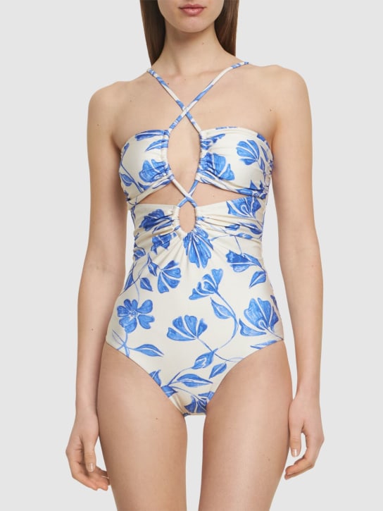 Patbo: Nightflower printed swimsuit - Beyaz/Mavi - women_1 | Luisa Via Roma