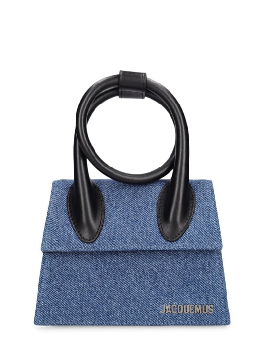 Jacquemus: Le Chiquito Noeud denim top handle bag - Blue - women_0 | Luisa Via Roma