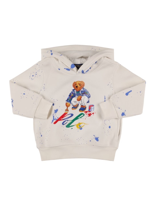 Polo Ralph Lauren: Sweat-shirt en coton mélangé imprimé à capuche - Blanc/Multi - kids-boys_0 | Luisa Via Roma