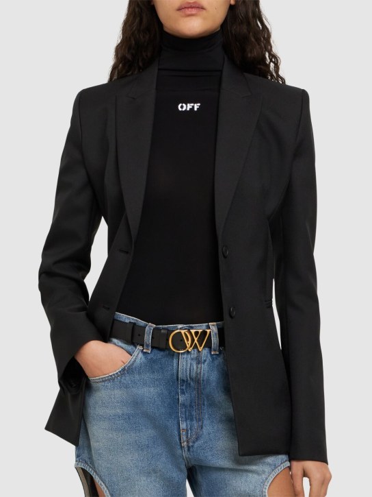 Off-White: 30mm OW lettering leather belt - Black - women_1 | Luisa Via Roma