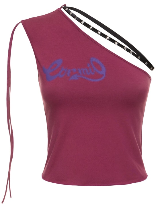 Cormio: Erika one shoulder cotton top - Purple - women_0 | Luisa Via Roma
