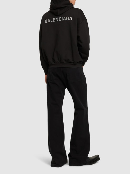 Balenciaga: Reflective logo cotton hoodie - siyah - men_1 | Luisa Via Roma