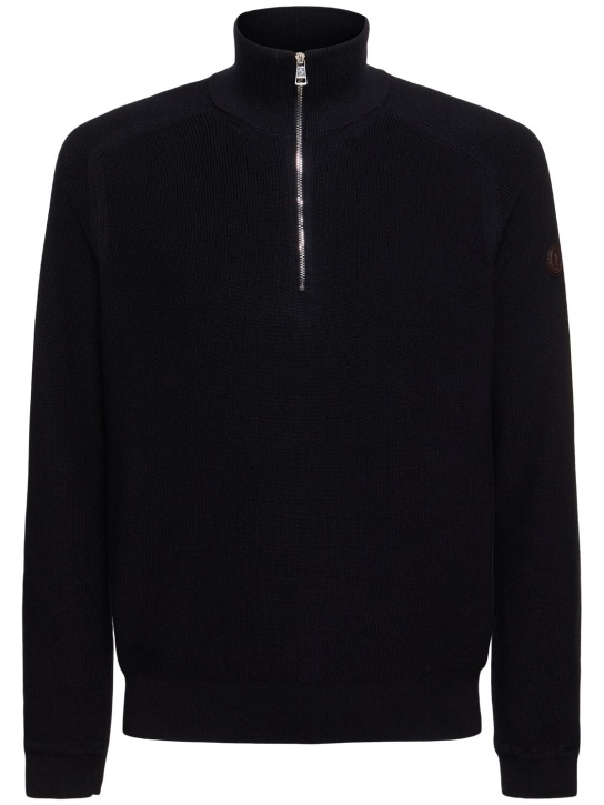 Moncler: Ciclista cotton & cashmere sweater - ミッドナイトブルー - men_0 | Luisa Via Roma