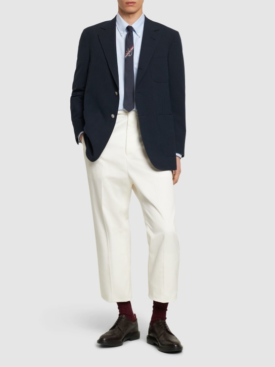 Thom Browne: Pantalon chino droit taille mi-haute - Blanc - men_1 | Luisa Via Roma