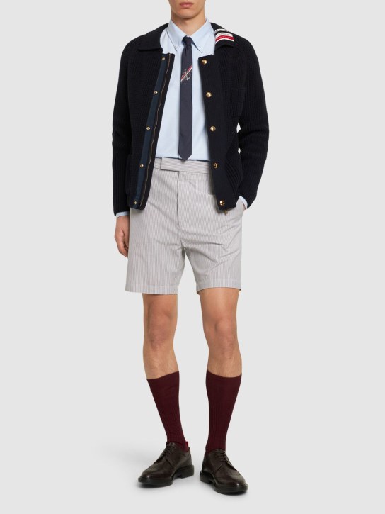 Thom Browne: Cotton straight fit shorts - Med Grey - men_1 | Luisa Via Roma
