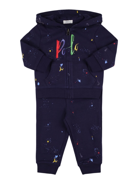 Polo Ralph Lauren: Cotton blend zip-up hoodie & sweatpants - Dark Blue - kids-boys_0 | Luisa Via Roma