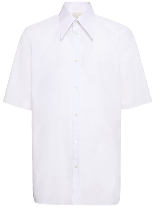 Maison Margiela: Cotton poplin short sleeved shirt - Beyaz - men_0 | Luisa Via Roma
