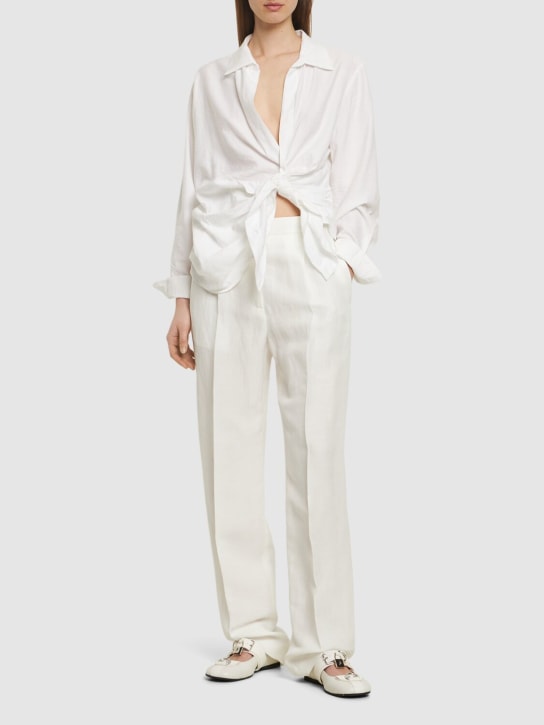 MSGM: Pantalon droit taille haute en satin - Blanc Cassé - women_1 | Luisa Via Roma