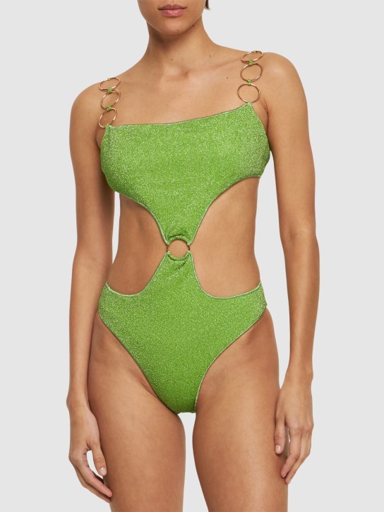Oséree Swimwear: 金银丝圆环镂空泳衣 - 绿色 - women_1 | Luisa Via Roma