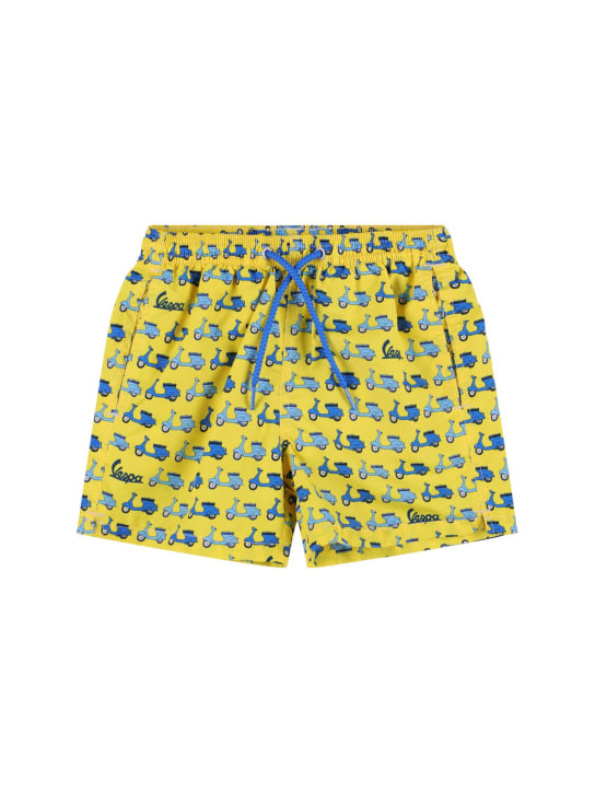 Mc2 Saint Barth: Vespa print nylon swim shorts - Sarı - kids-boys_0 | Luisa Via Roma