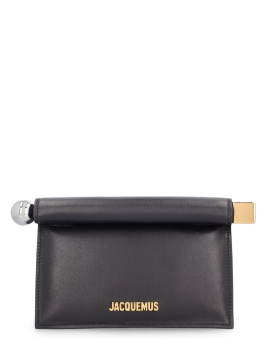Jacquemus: La Petite Pochette Rond leather clutch - Black - women_0 | Luisa Via Roma