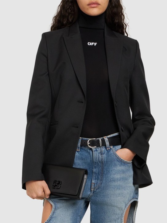Off-White: Jitney leather wallet w/ chain - Black - women_1 | Luisa Via Roma