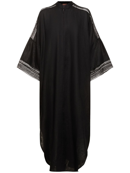 Ermanno Scervino: Linen long sleeve caftan dress - Siyah - women_0 | Luisa Via Roma