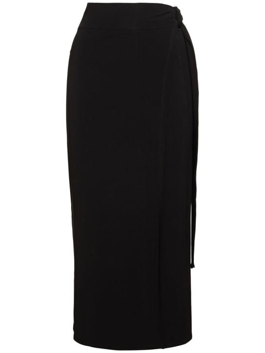 Max Mara: Beato粘胶纤维绉纱迷笛围裹式半身裙 - 黑色 - women_0 | Luisa Via Roma