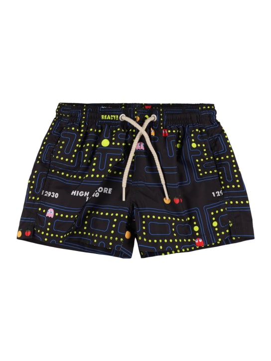 Mc2 Saint Barth: Pac Man print nylon swim shorts - Siyah - kids-boys_0 | Luisa Via Roma